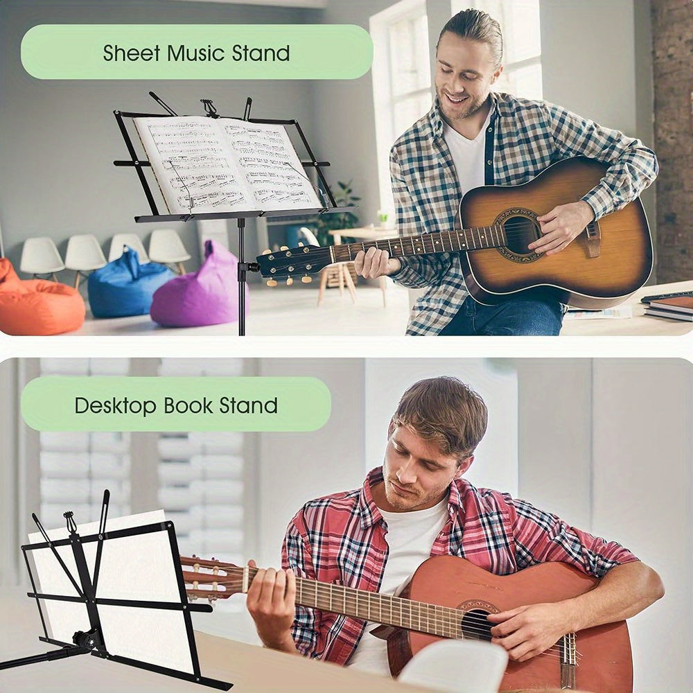 Black Adjustable Height Folding Music Stand with Carry Bag