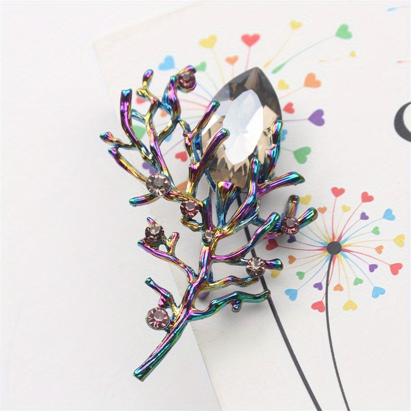 Vintage Flower Brooch for Women with Rhinestone Leaf Design Elegant Jewelry Accessory