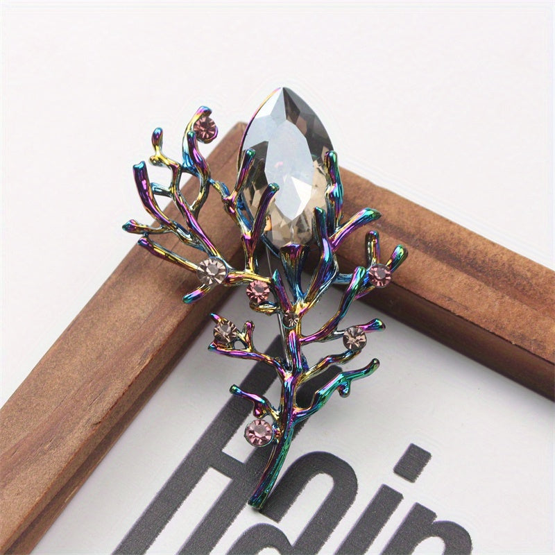 Vintage Flower Brooch for Women with Rhinestone Leaf Design Elegant Jewelry Accessory