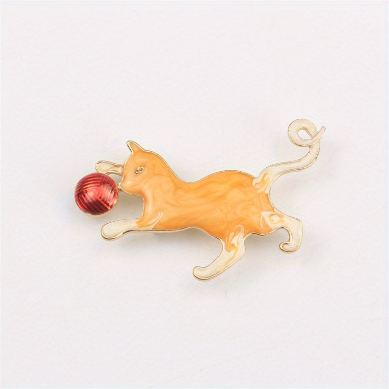 Enamel Cat Brooch Pin Cartoon Design for Coats and Cardigans Cat Lover Accessory