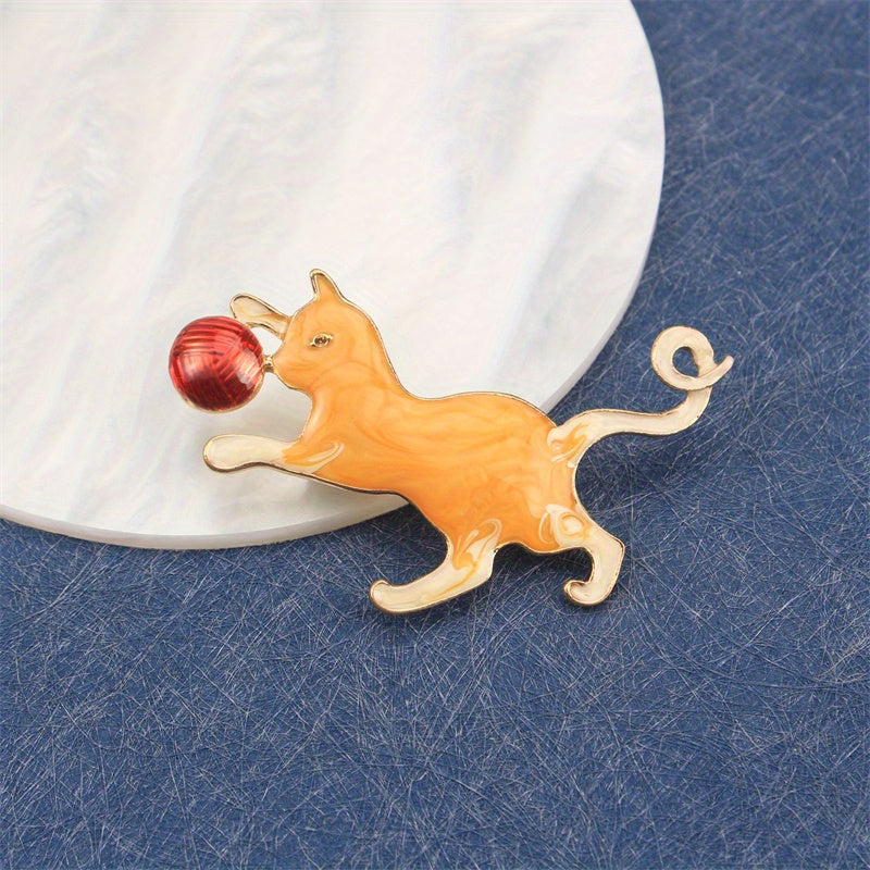 Enamel Cat Brooch Pin Cartoon Design for Coats and Cardigans Cat Lover Accessory