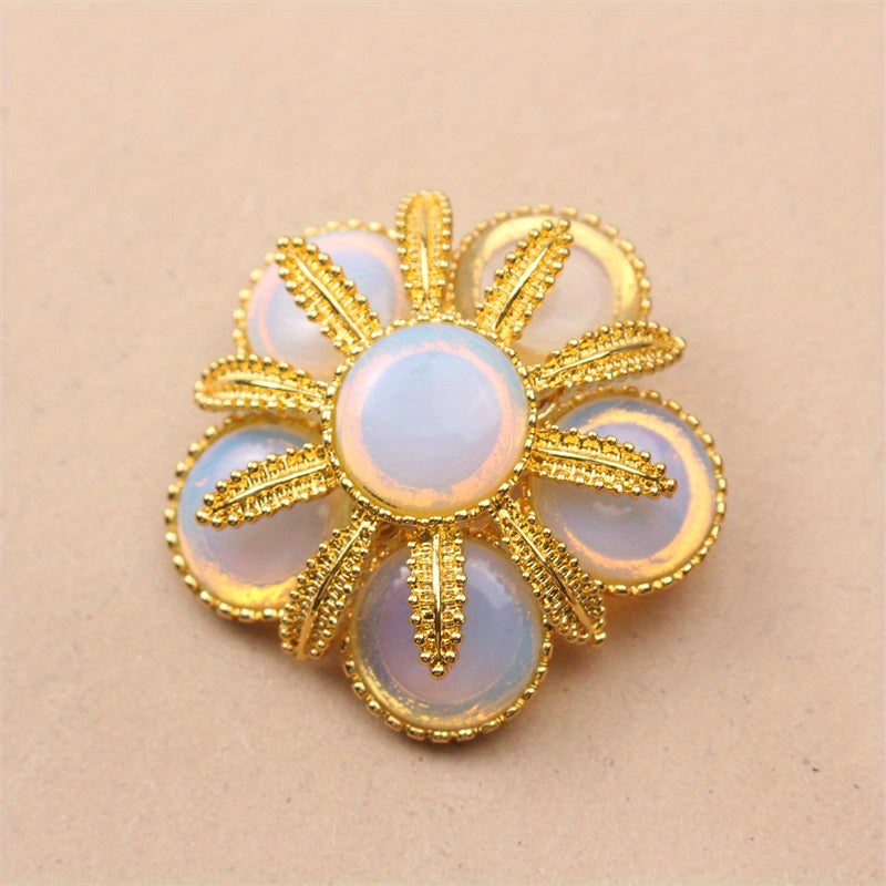 Vintage uslubidagi Jelly Flower brosh - Murakkab qotishma va rhinestone pin, Ayollar uchun zamonaviy moda aksessuari