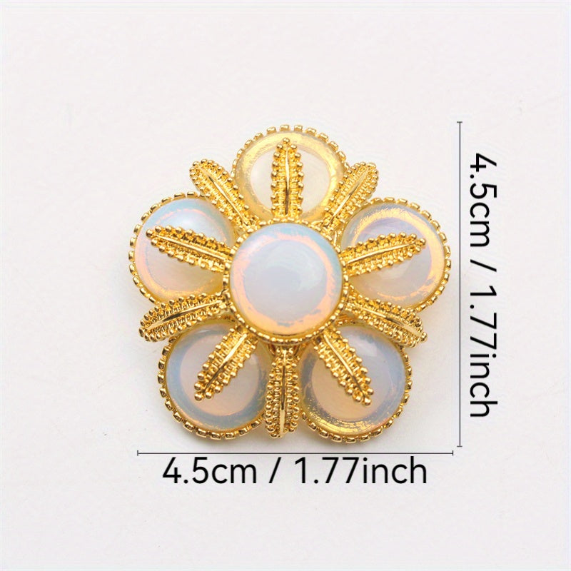 Vintage Style Jelly Flower Brooch Rhinestone Alloy Pin for Ladies Fashion Accessories