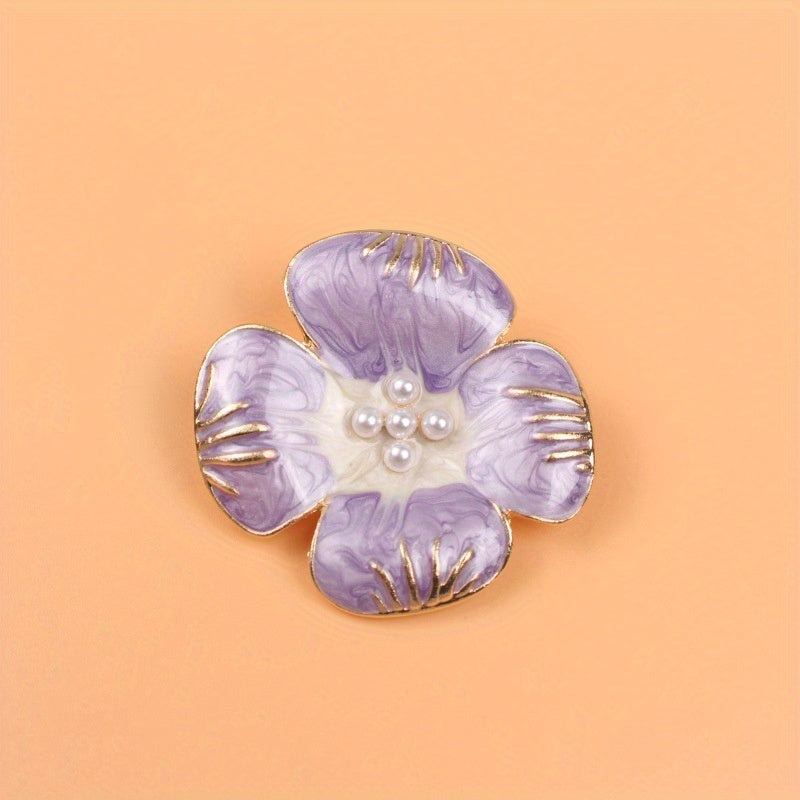 Broche de flor estilo antiguo con esmalte lavanda y cristales