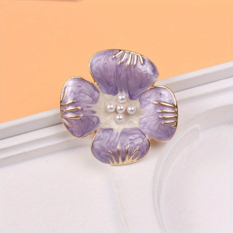 Antique Style Flower Brooch with Lavender Enamel and Rhinestones