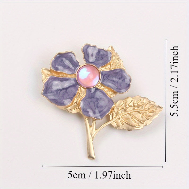 Floral Brooch Pin with Cherry Blossom Enamel and Rhinestone Center for Women