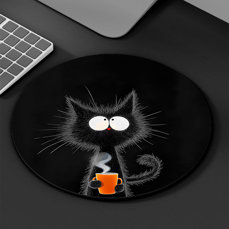 Black Cat and Orange Cup Design Mouse Pad Waterproof Non-Slip Desk Mat for Office and Gaming