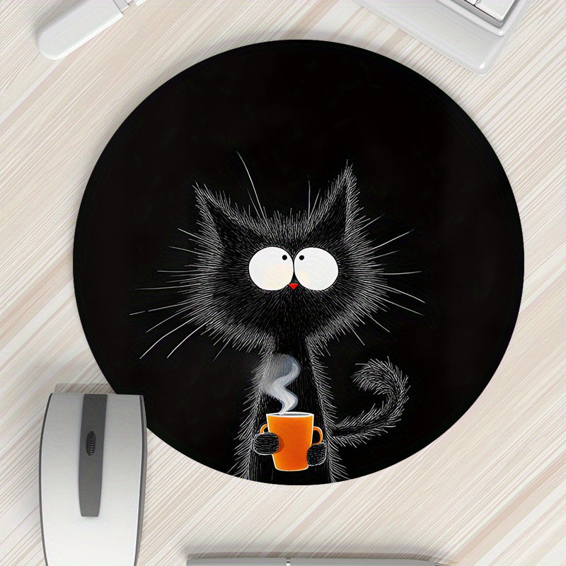 Black Cat and Orange Cup Design Mouse Pad Waterproof Non-Slip Desk Mat for Office and Gaming