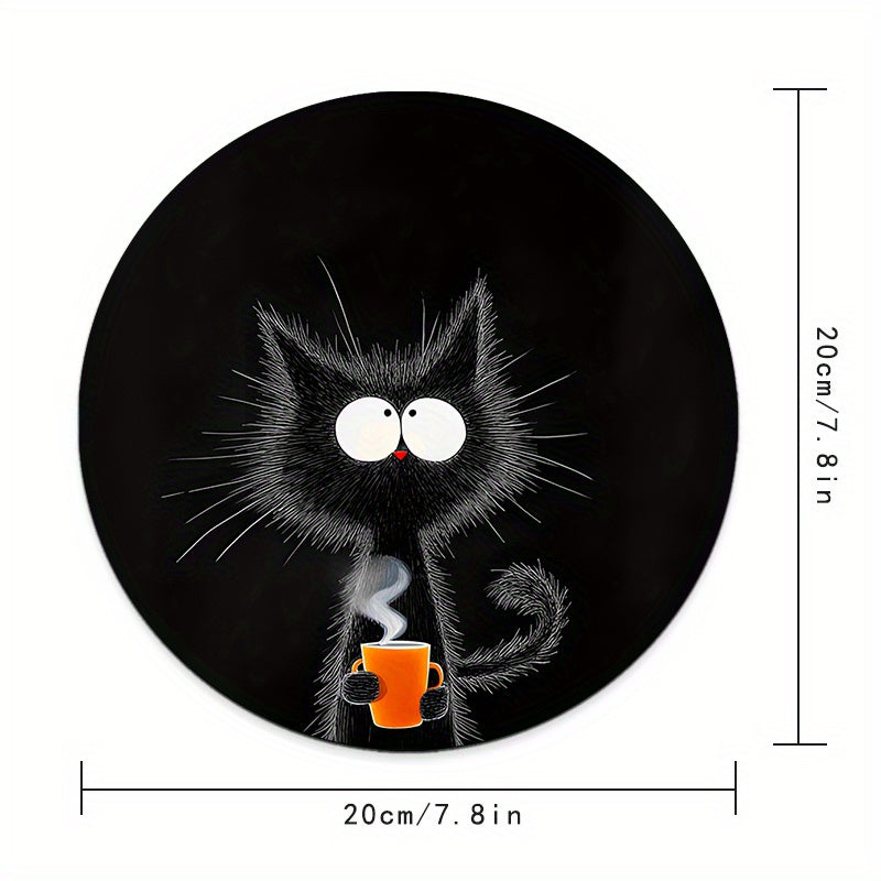 Black Cat and Orange Cup Design Mouse Pad Waterproof Non-Slip Desk Mat for Office and Gaming