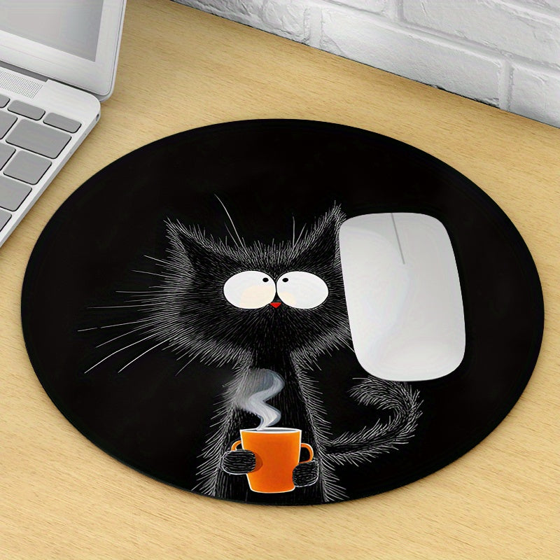 Black Cat and Orange Cup Design Mouse Pad Waterproof Non-Slip Desk Mat for Office and Gaming