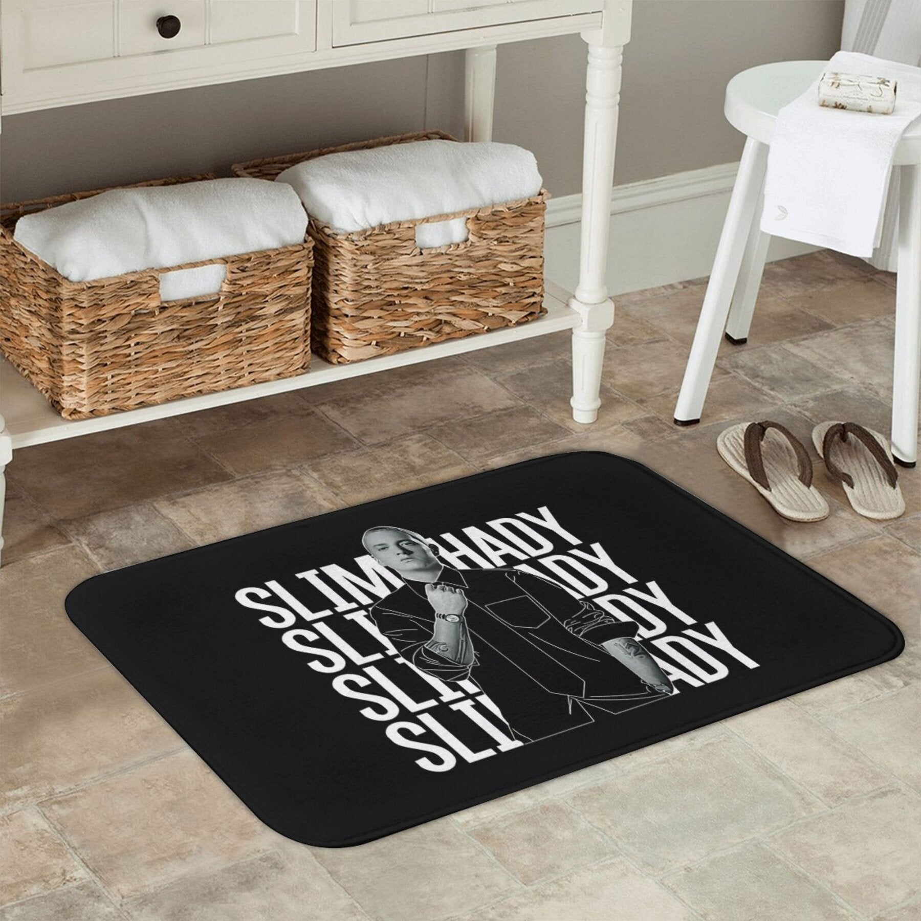 Polyester Doormat with Slim Shady Theme, Non-Slip, Indoor Entryway, Rectangle