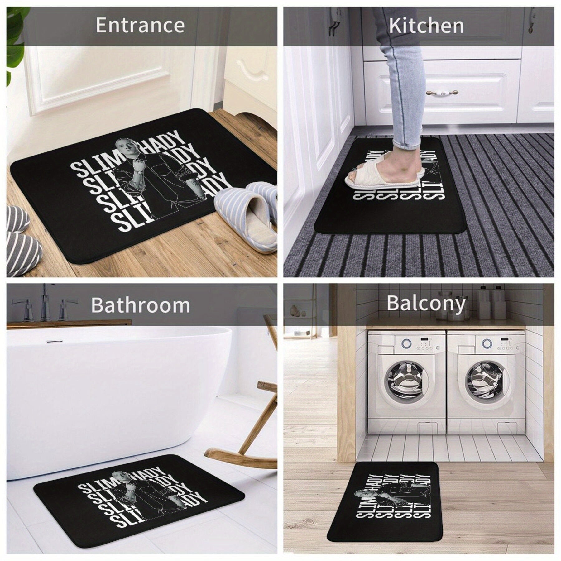 Polyester Doormat with Slim Shady Theme, Non-Slip, Indoor Entryway, Rectangle