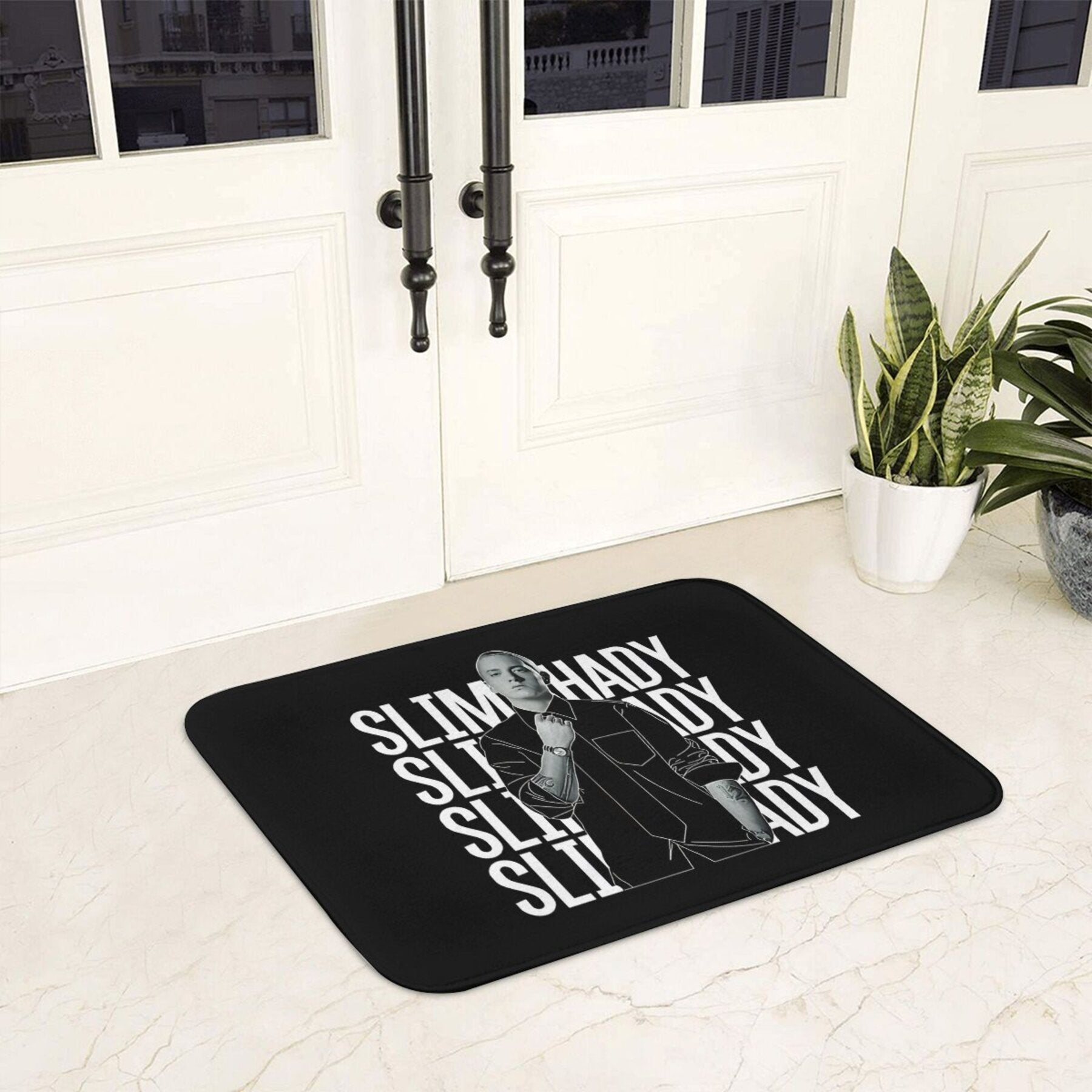 Polyester Doormat with Slim Shady Theme, Non-Slip, Indoor Entryway, Rectangle