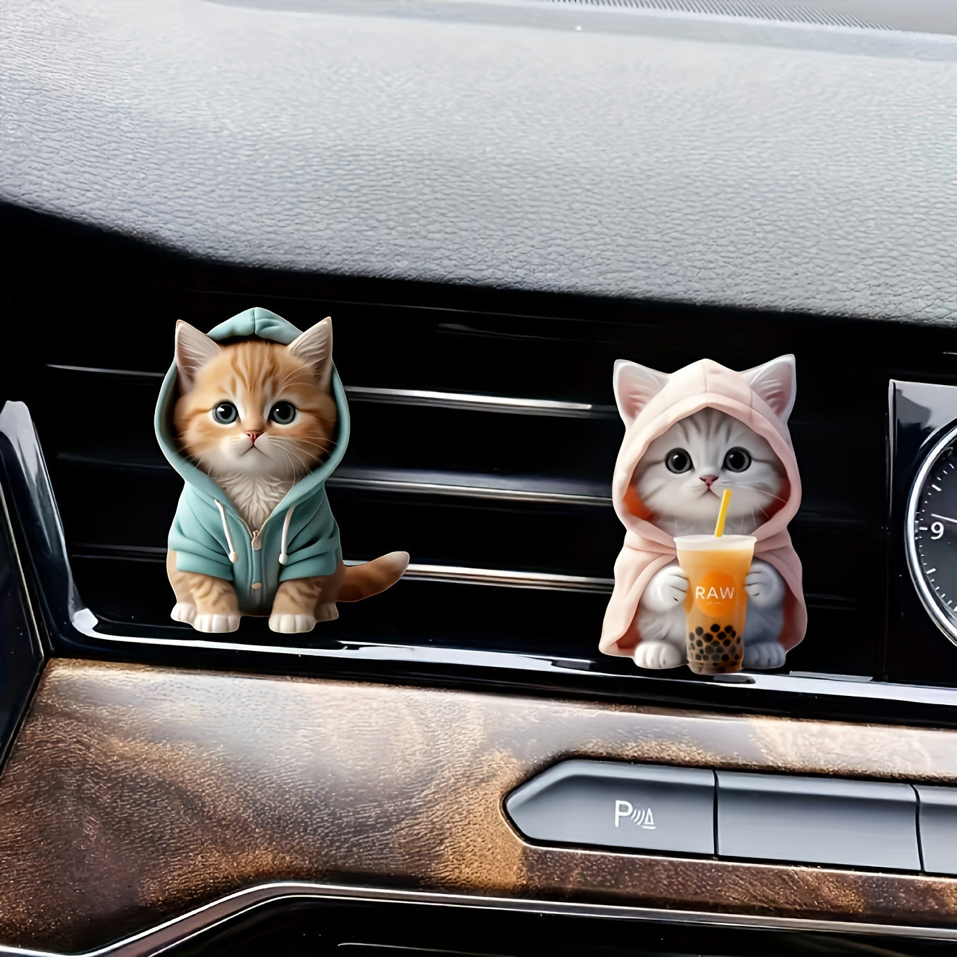 2D Flat Acrylic Car Air Freshener Set 2pcs Whimsical Cat Shape Long-Lasting Scent