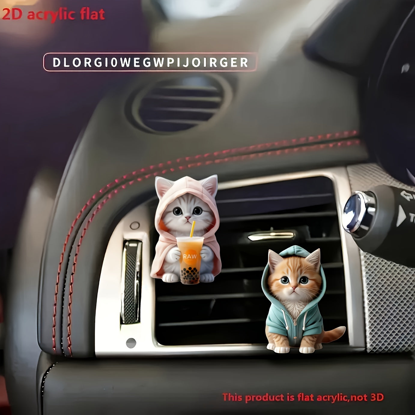 2D Flat Acrylic Car Air Freshener Set 2pcs Whimsical Cat Shape Long-Lasting Scent