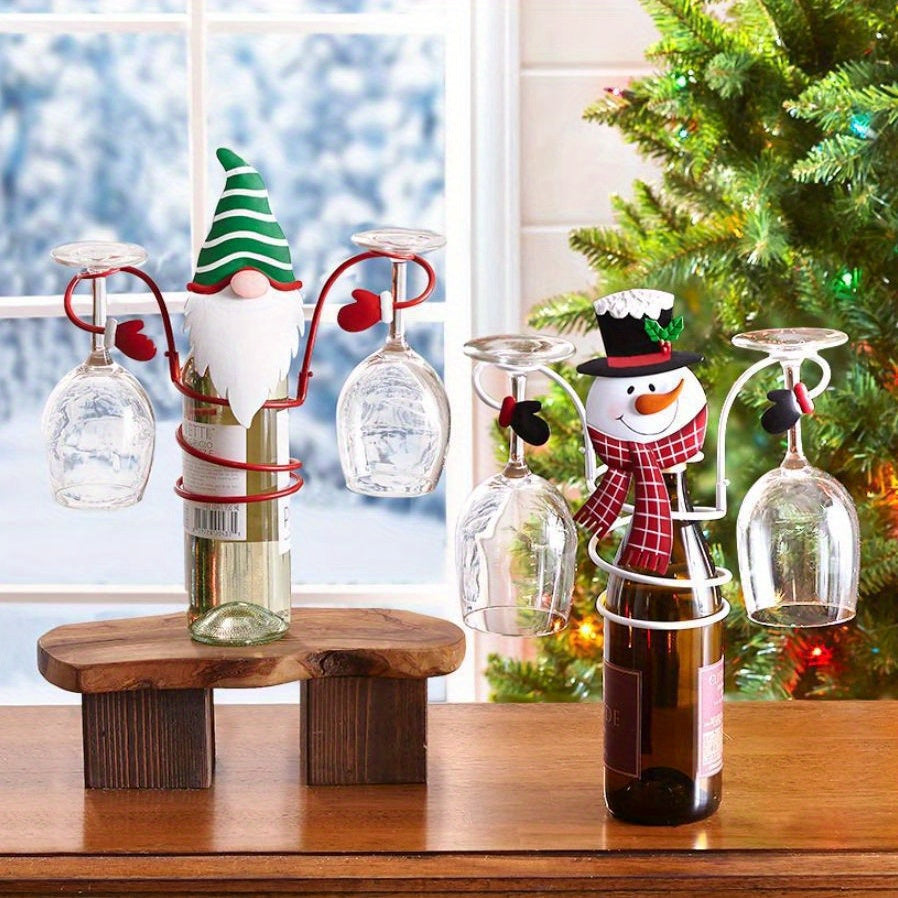 Christmas Wine Bottle Holder Set with Santa and Snowman Designs for Holiday Decor