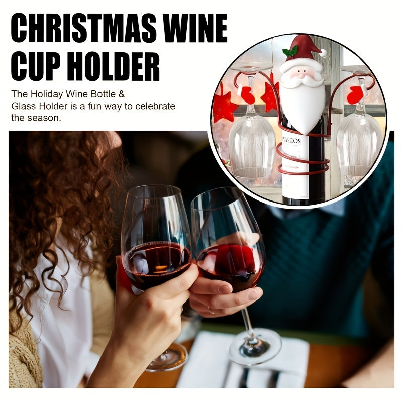 Christmas Wine Bottle Holder Set with Santa and Snowman Designs for Holiday Decor