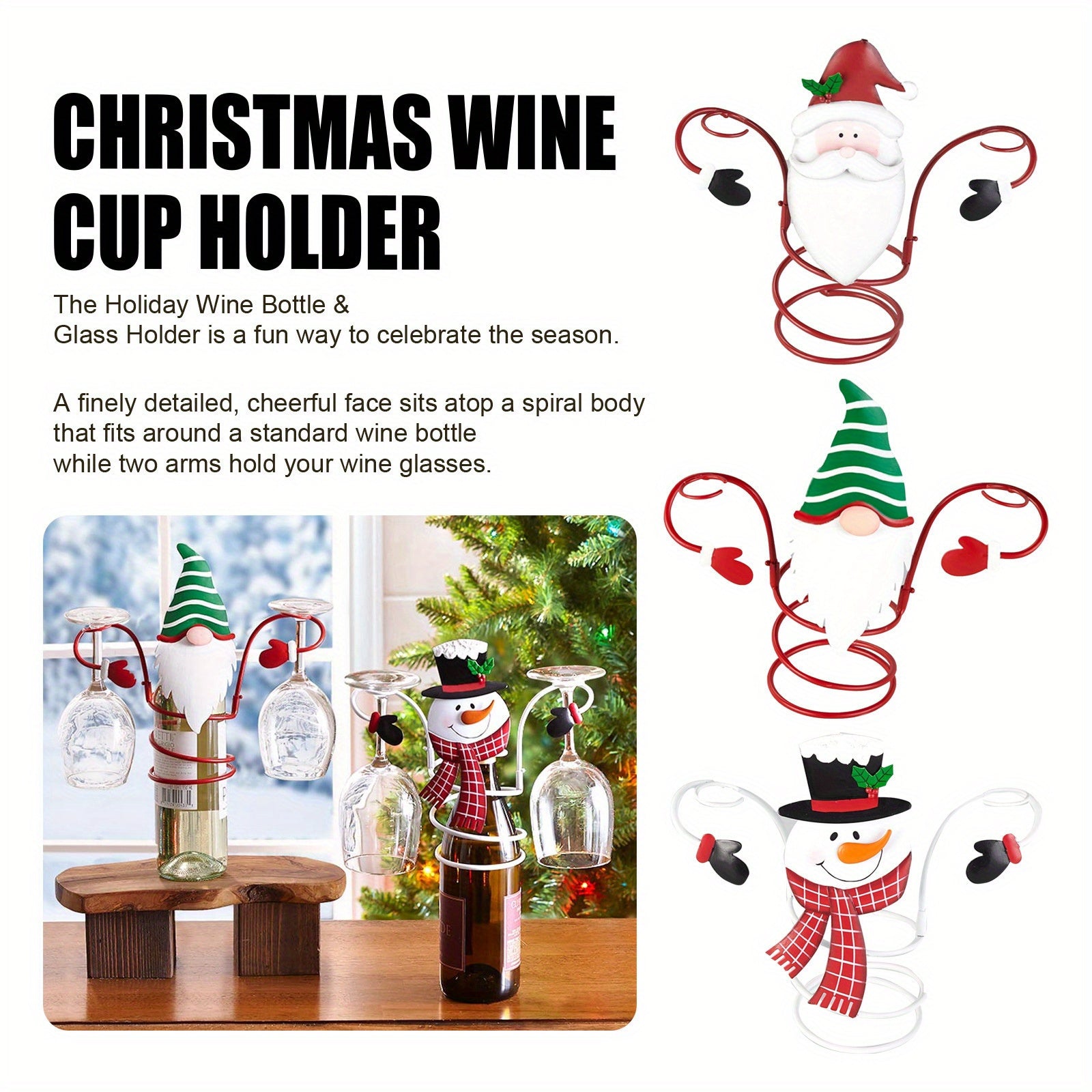 Christmas Wine Bottle Holder Set with Santa and Snowman Designs for Holiday Decor