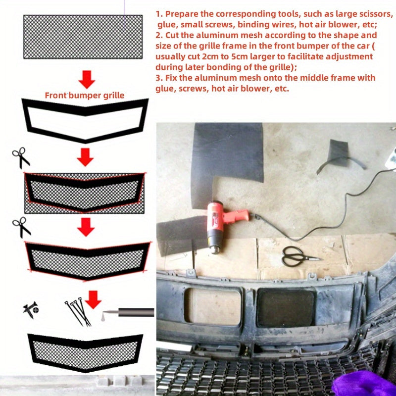 Kvadrilater avtomobil radiator grillari alyuminiy qizil, ko‘k, qora 33x100cm universal moslashtirilgan