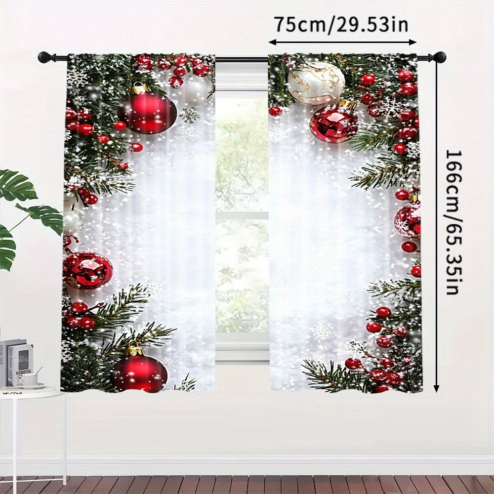 Red Christmas Curtain Set with Digital Print and Rod Pocket for Holiday Decor