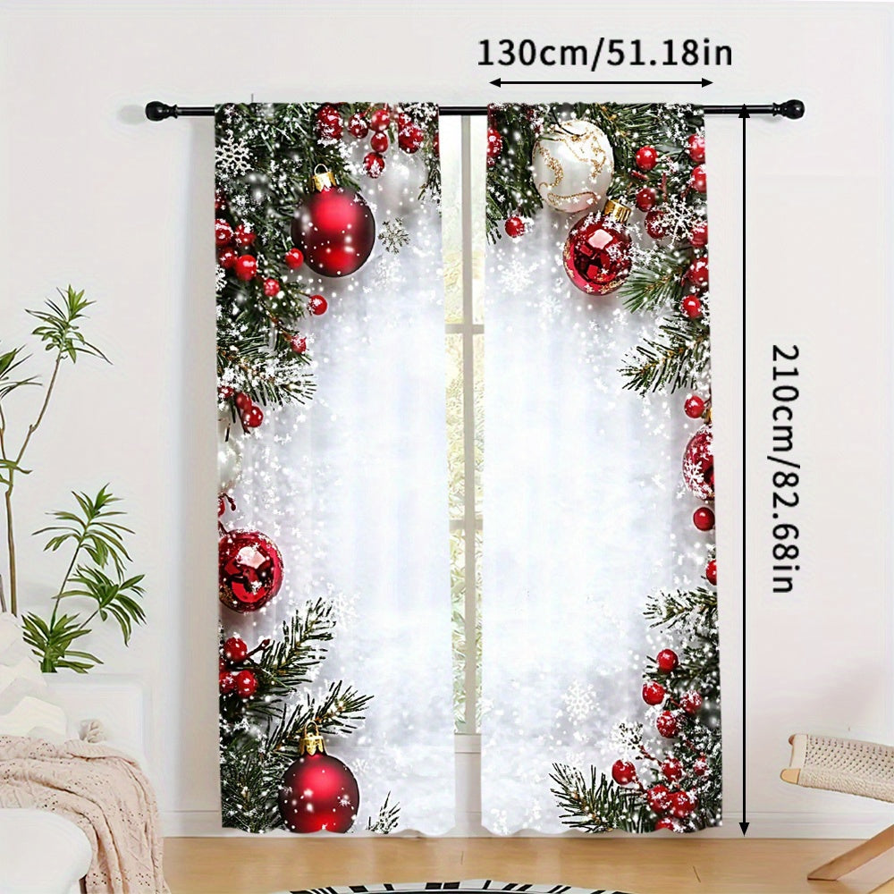 Red Christmas Curtain Set with Digital Print and Rod Pocket for Holiday Decor