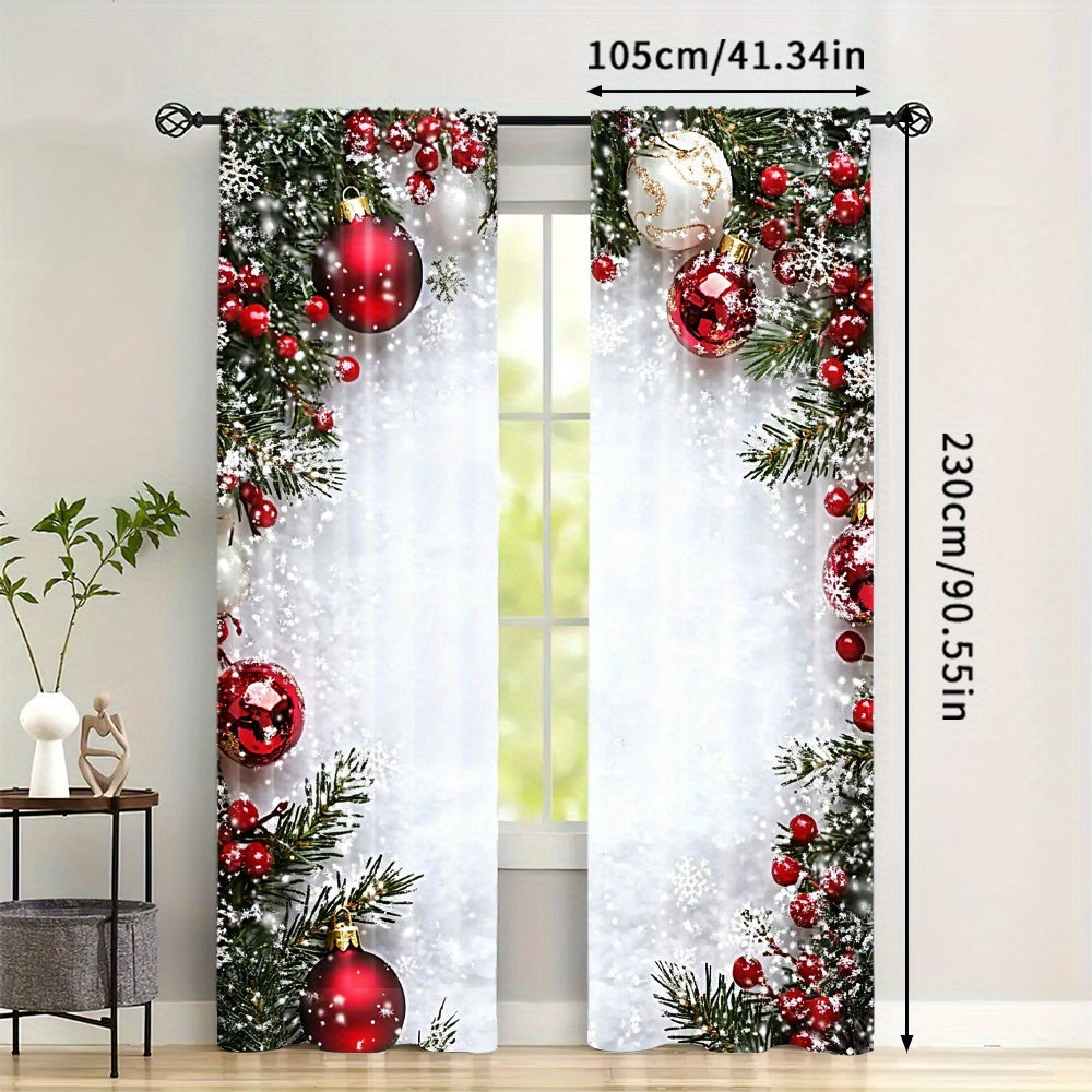 Red Christmas Curtain Set with Digital Print and Rod Pocket for Holiday Decor