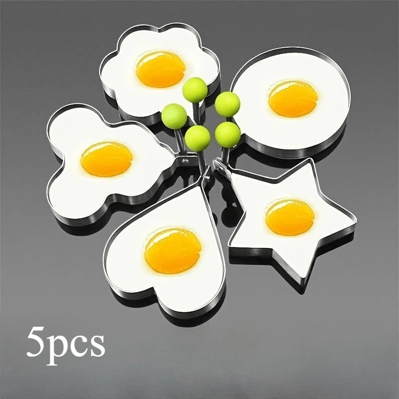 Set of 5 Non-Stick Stainless Steel Egg Molds Heart and Rice Ball Shapes for Breakfasts