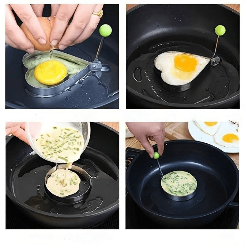 Set of 5 Non-Stick Stainless Steel Egg Molds Heart and Rice Ball Shapes for Breakfasts