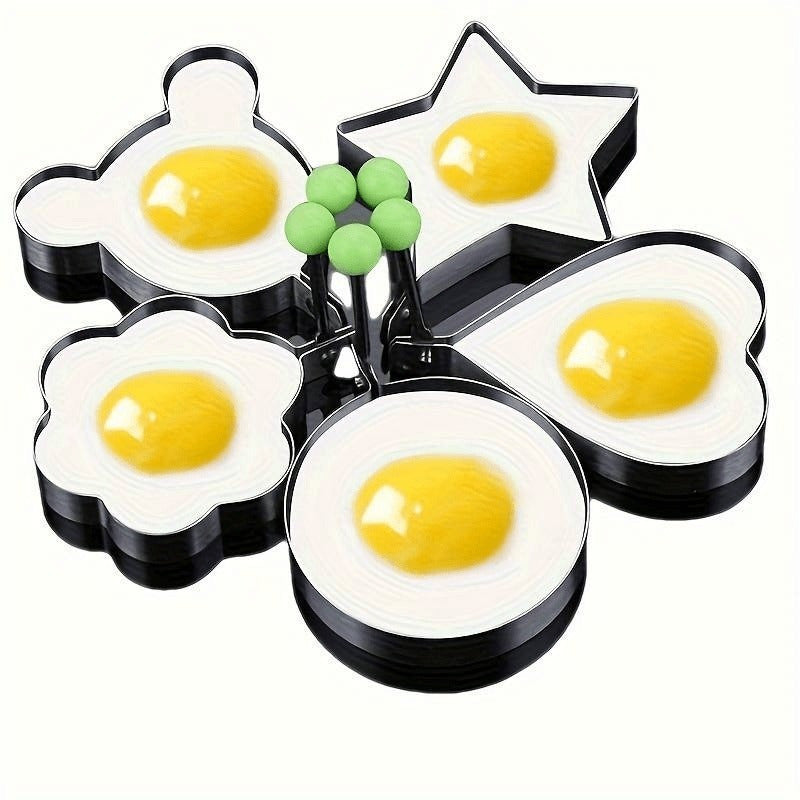 Set of 5 Non-Stick Stainless Steel Egg Molds Heart and Rice Ball Shapes for Breakfasts
