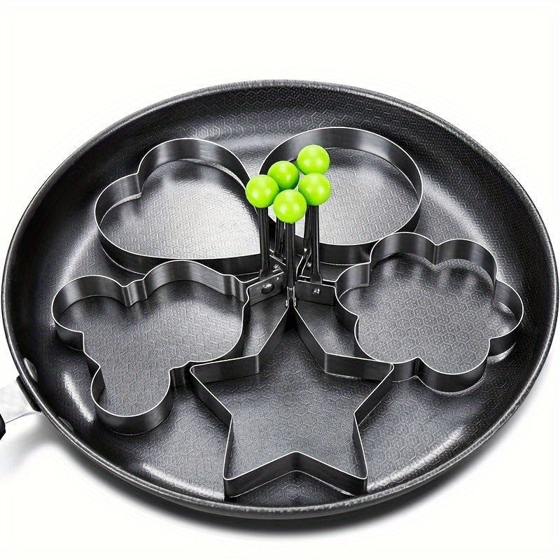 Set of 5 Non-Stick Stainless Steel Egg Molds Heart and Rice Ball Shapes for Breakfasts