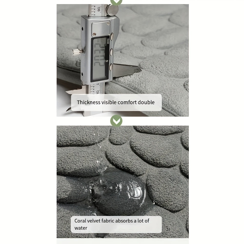 Коврик для ванной из пены с эффектом памяти с рисунком из булыжника, ультраабсорбирующий и противоскользящий для использования дома и в гостинице. Изготовленный из мягкого кораллового флиса, этот коврик для ванной одновременно практичный и стильный.