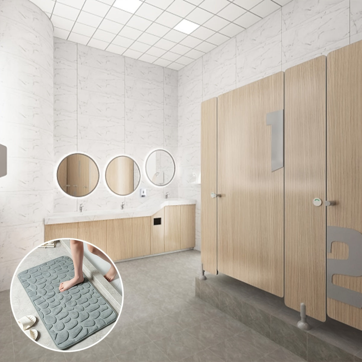 Коврик для ванной из пены с эффектом памяти с рисунком из булыжника, ультраабсорбирующий и противоскользящий для использования дома и в гостинице. Изготовленный из мягкого кораллового флиса, этот коврик для ванной одновременно практичный и стильный.