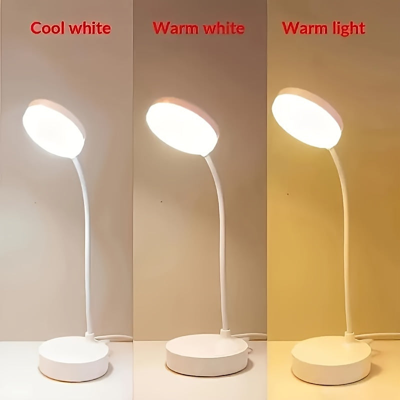 USB Powered LED Desk Lamp with 3-Level Dimmer Eye-Caring Warm White Light for Reading and Study