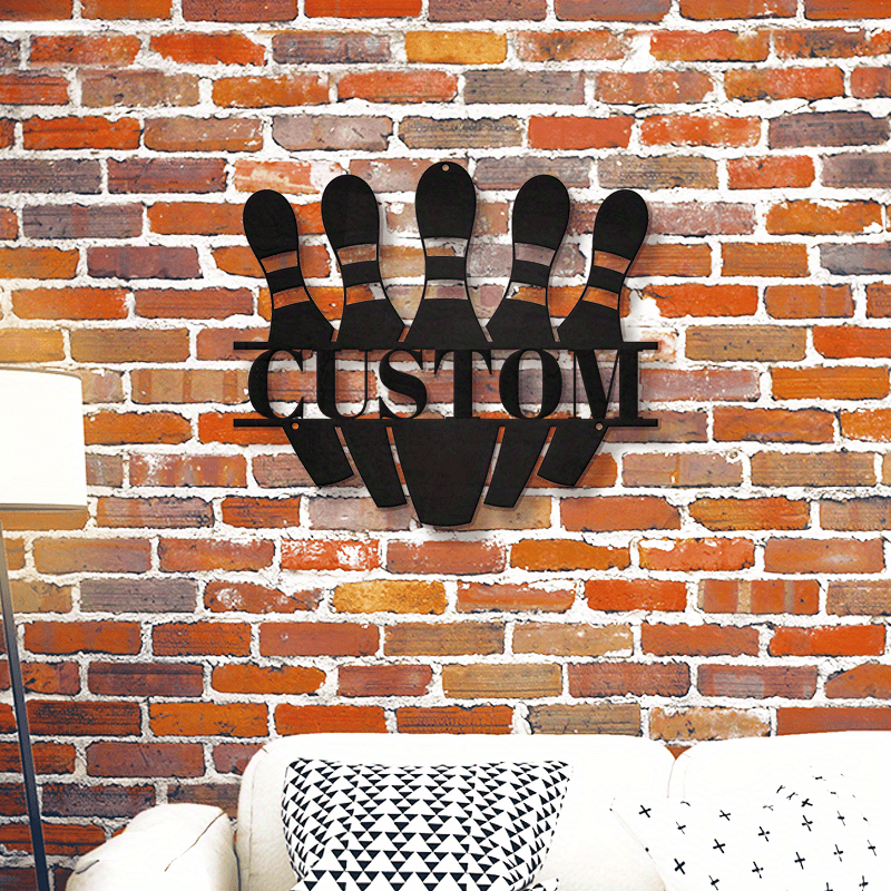 Black Iron Bowling Pin Wall Art Vintage Bowling Alley Sign for Home Bar Decor