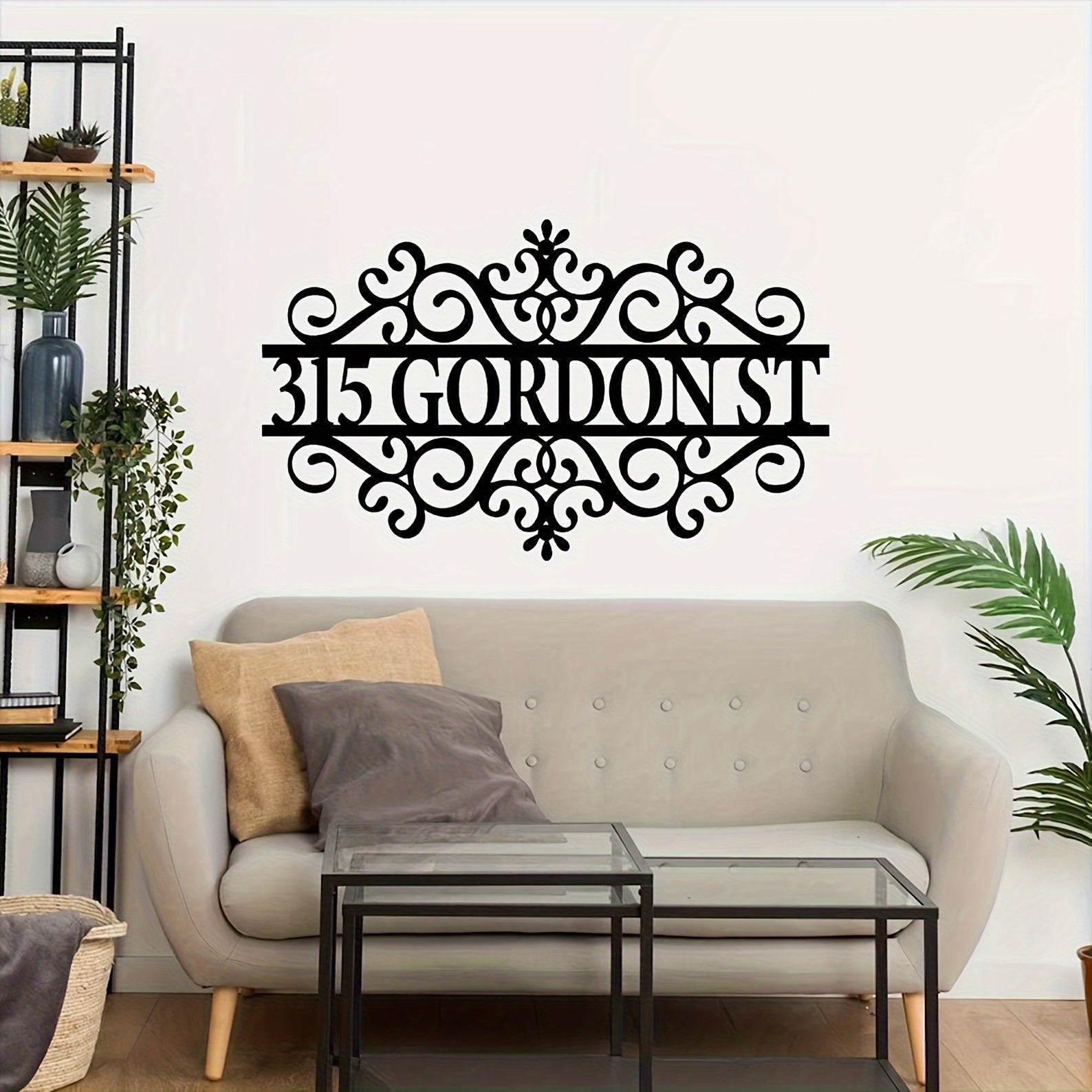 Black Iron Metal Door Hanger with House Number and Stylish Pattern for Outdoor Decor