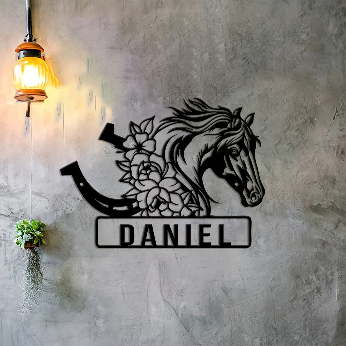 Personalized Horse and Horseshoe Iron Wall Decor Antique Equestrian Home Art