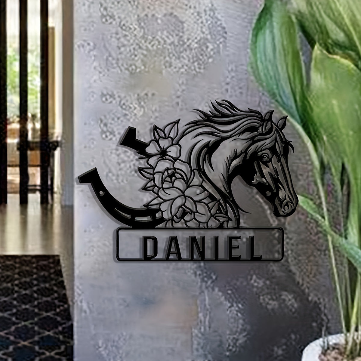 Personalized Horse and Horseshoe Iron Wall Decor Antique Equestrian Home Art