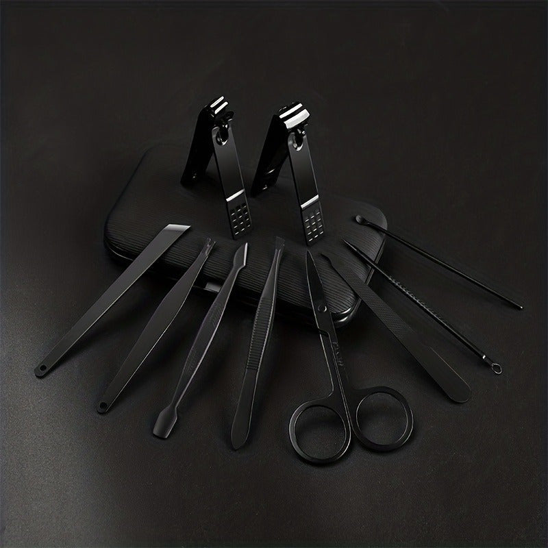 Deluxe Manicure and Pedicure Set with Stainless Steel Tools in Black and Red Case