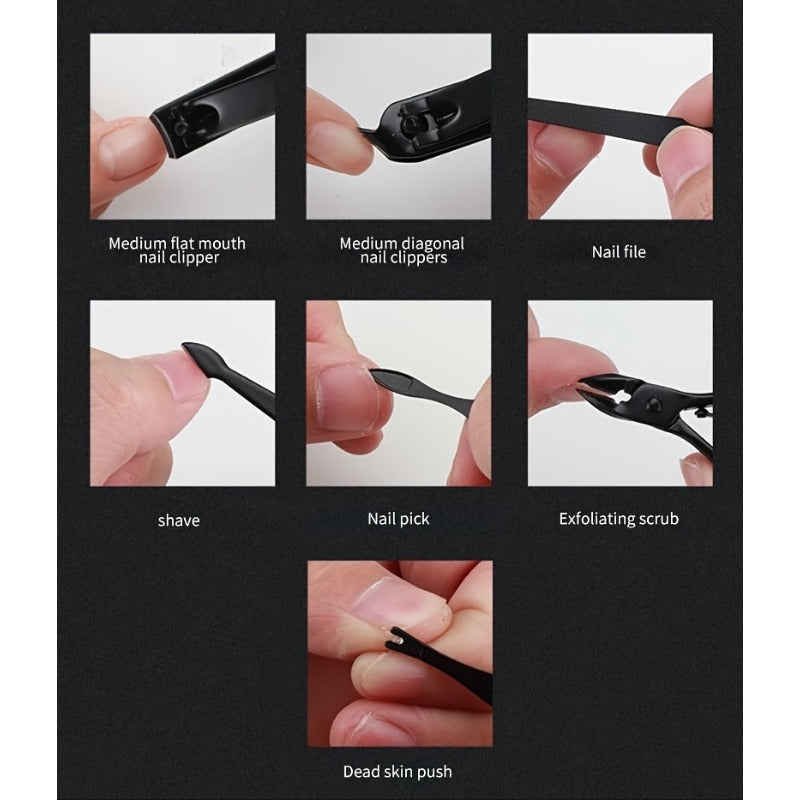 Deluxe Manicure and Pedicure Set with Stainless Steel Tools in Black and Red Case