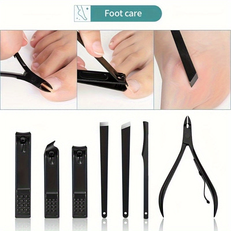 Deluxe Manicure and Pedicure Set with Stainless Steel Tools in Black and Red Case
