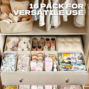 12pcs Foldable Deep Fabric Drawer Organizer with Zipper Beige for Socks Bras Towels