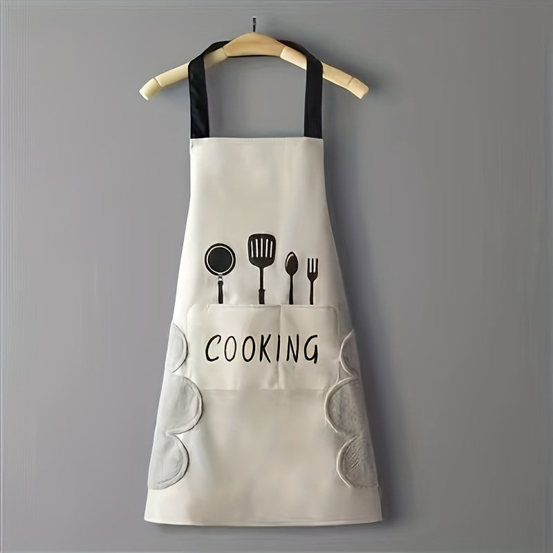Polyester Knit Waterproof Apron Oil-Resistant Kitchen Apron Solid Color Cooking Home Use