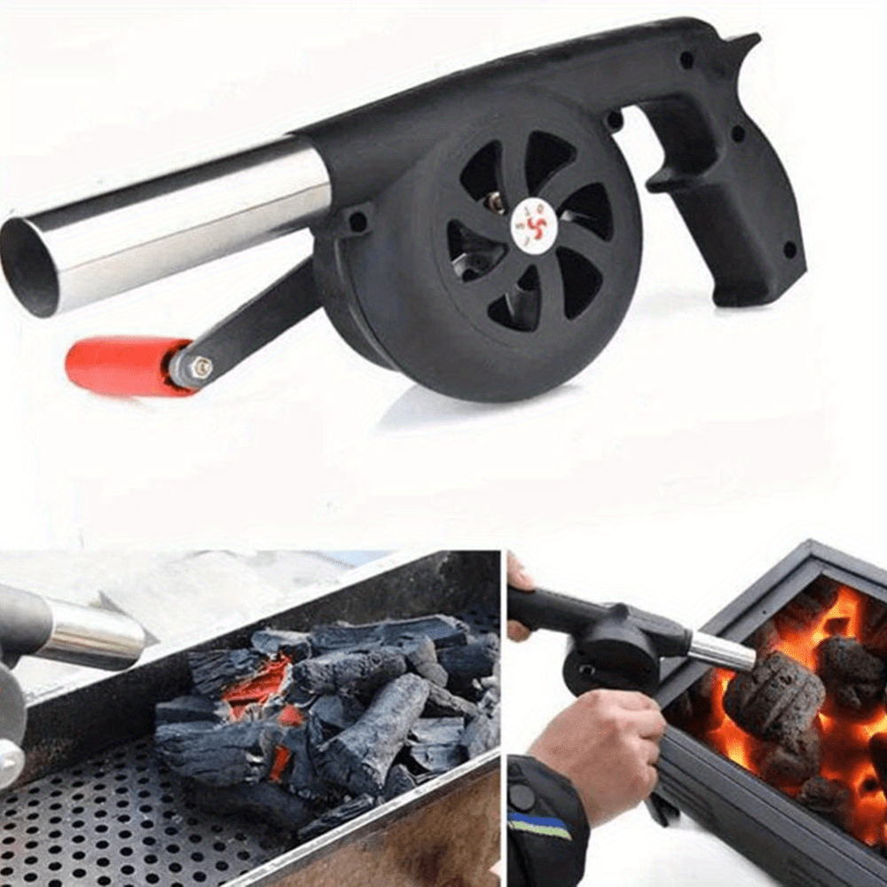 Portable Manual BBQ Blower for Camping Fire Starting and Grilling Black
