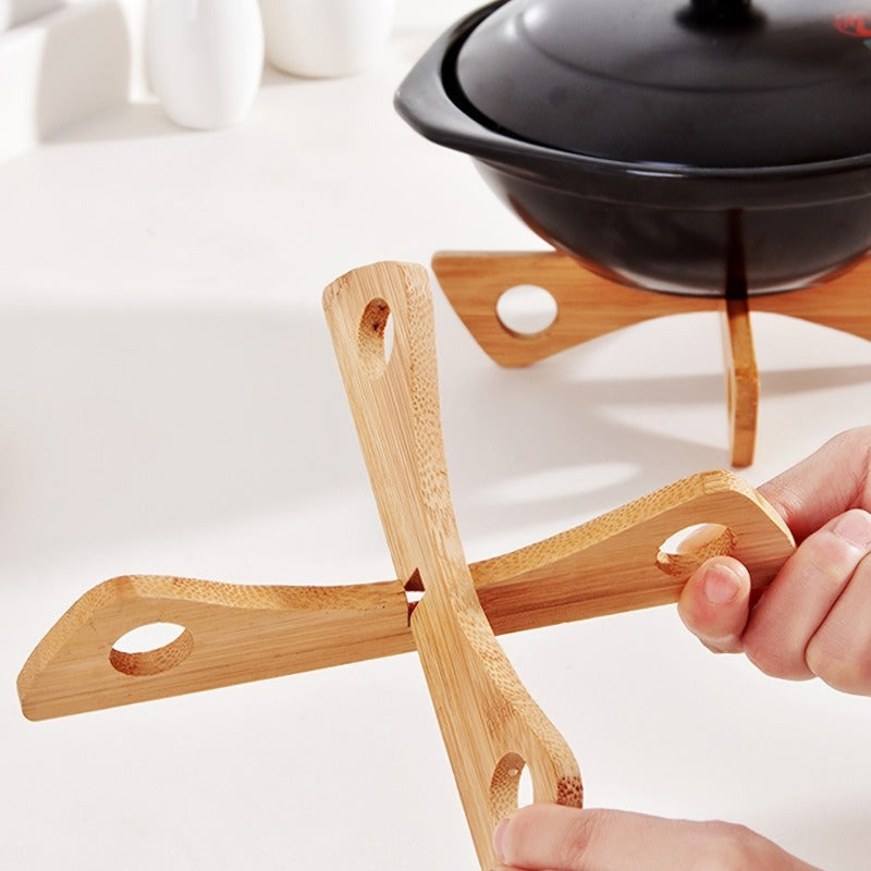 Removable Pot Bottom Bracket with Heat Resistant Wood Coaster for Pans and Cups