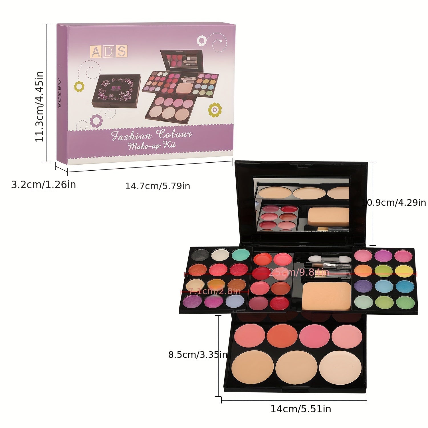 Paleta de maquillaje para mujer 39 con sombras, rubores y tintes para labios