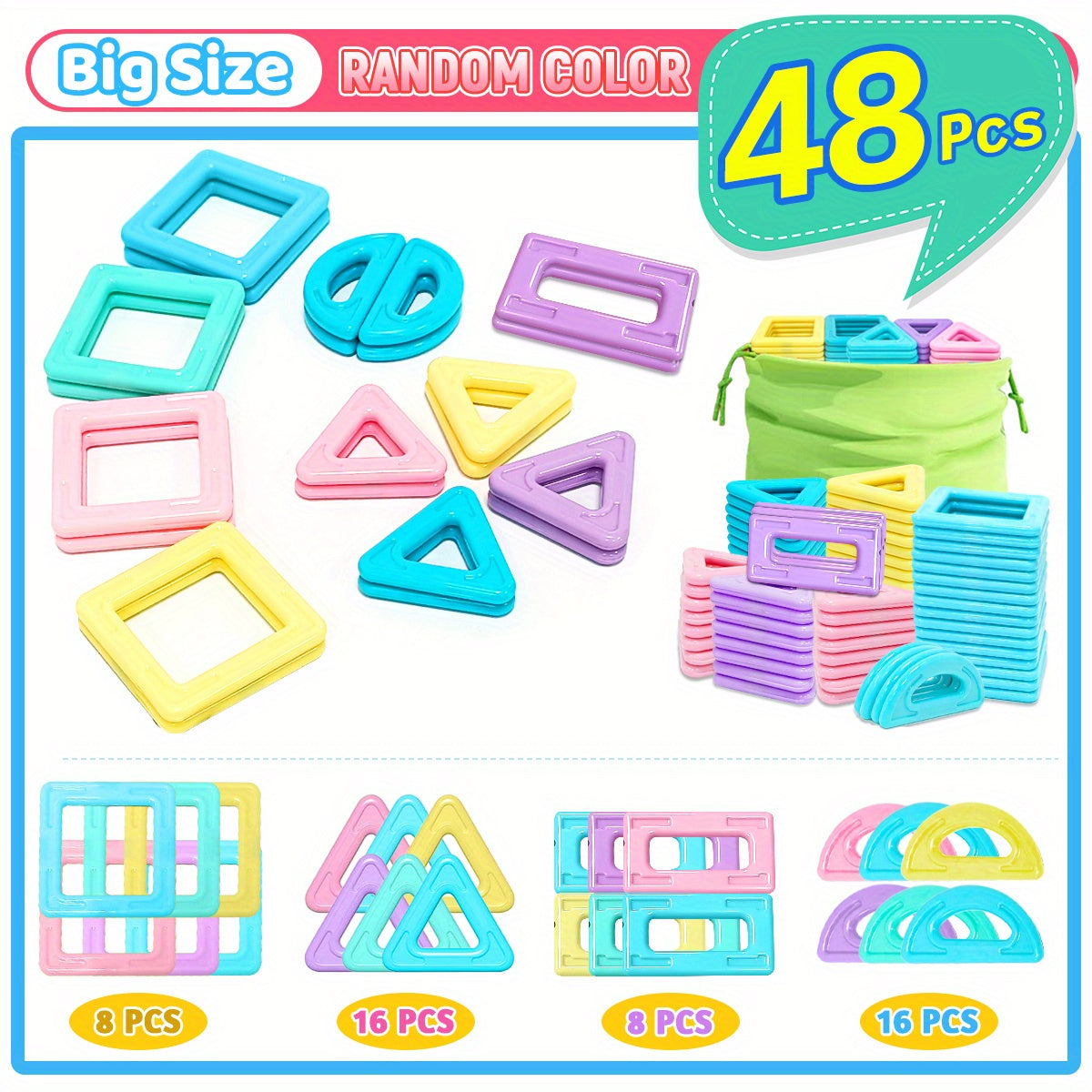Magnetic Construction Toy for Kids 3 Plus Macaron Theme Educational Building Blocks