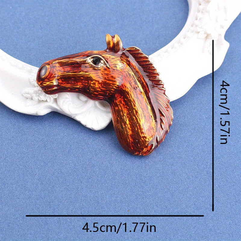 Enamel Horse Head Brooch Punk Style Realistic Animal Portrait Pendant