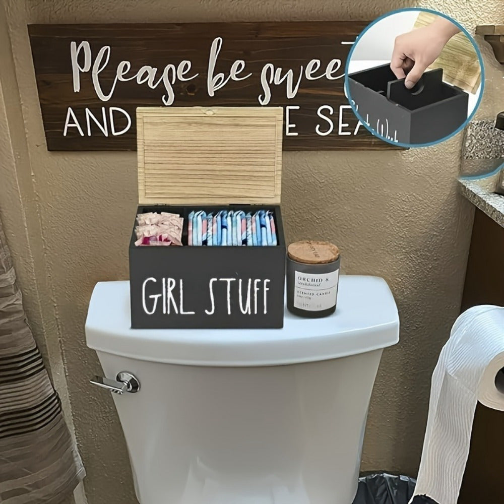 Organizador de baño de madera con tapa, 3 compartimentos, caja de almacenamiento a prueba de humedad