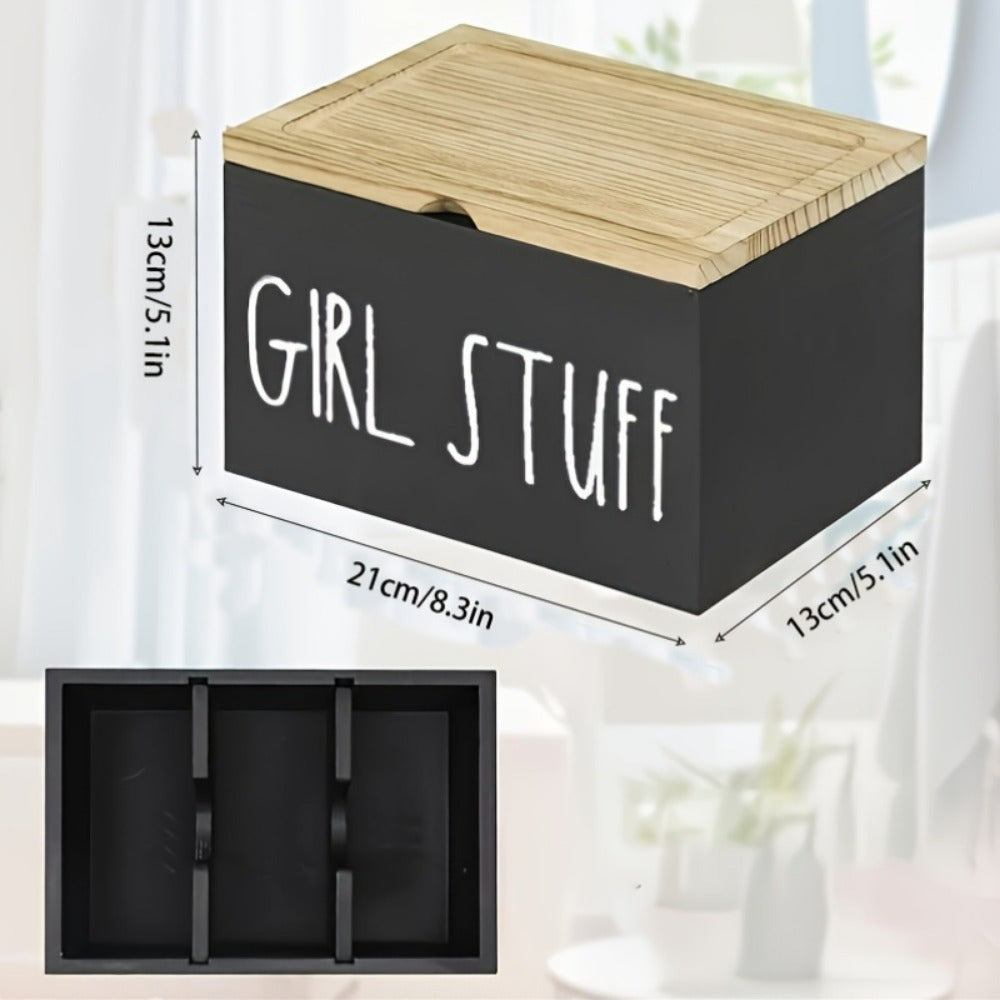 Organizador de baño de madera con tapa, 3 compartimentos, caja de almacenamiento a prueba de humedad