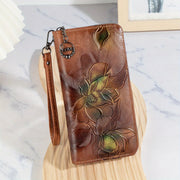 Faux Leather Floral Embossed Clutch Wallet with Wristlet Phone Pocket and Zipper Closure